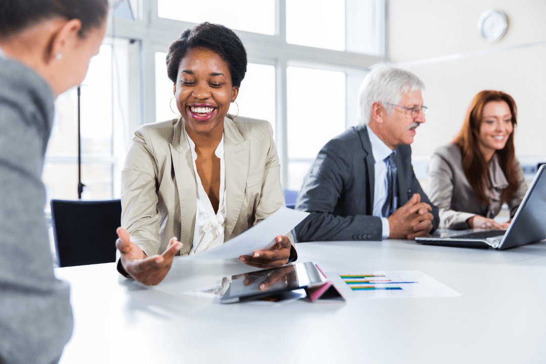 Diverse business team engaged in a meeting