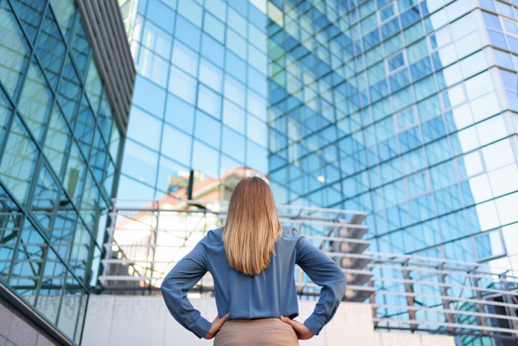 Business woman with decision on growth and strategic risk