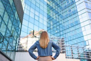 Business woman with decision on growth and strategic risk